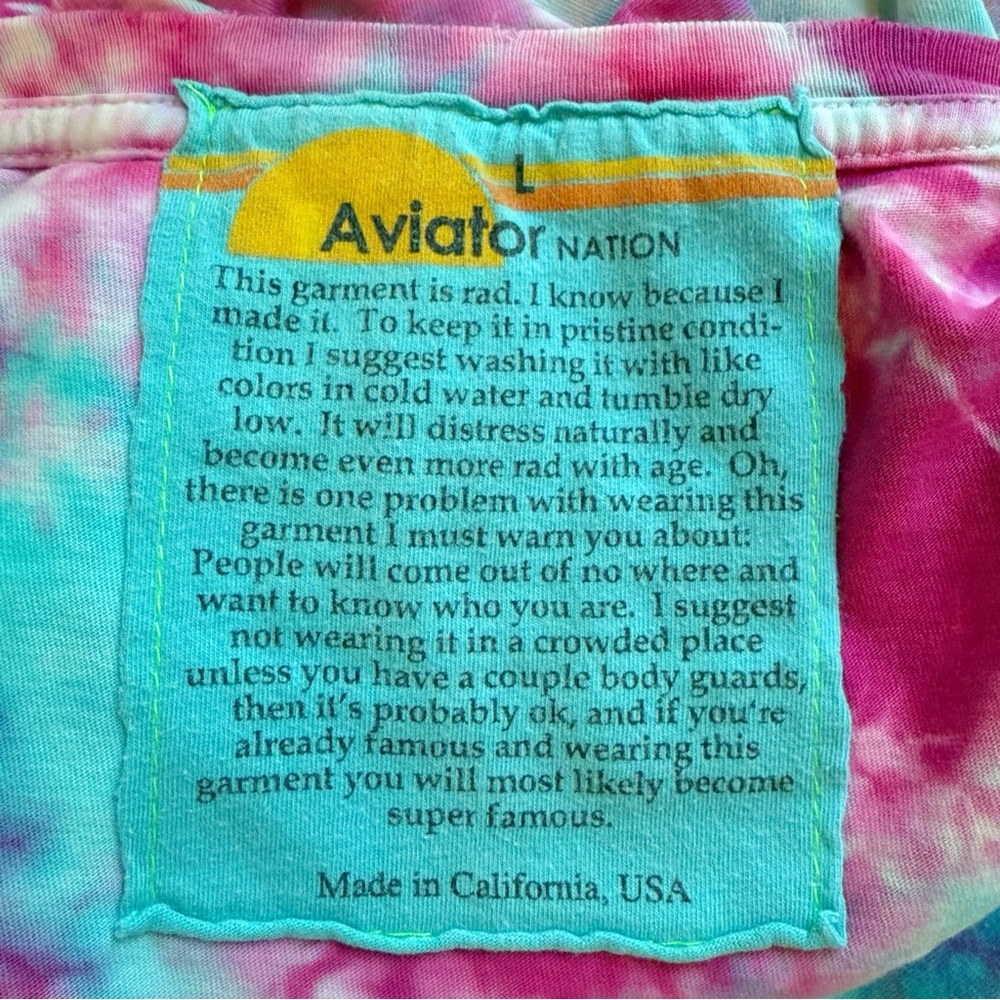 AVIATOR BATION BLUE PINK WHITE TIE DYE RAINBOW TEE SHIRT - Picture 6 of 9